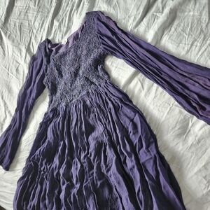 Vintage Purple Lace Bodice Long Sleeve Women’s Dress